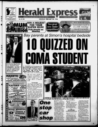 cover page of Torbay Express and South Devon Echo published on February 28, 1998