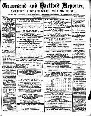 cover page of Gravesend Reporter, North Kent and South Essex Advertiser published on November 15, 1873