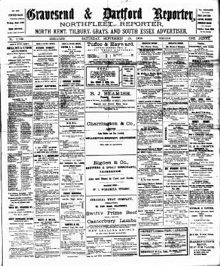 cover page of Gravesend Reporter, North Kent and South Essex Advertiser published on September 18, 1909