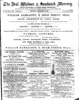 cover page of Deal, Walmer & Sandwich Mercury published on September 18, 1886