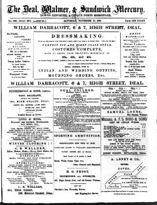 cover page of Deal, Walmer & Sandwich Mercury published on November 15, 1890