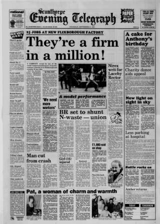 cover page of Scunthorpe Evening Telegraph published on September 18, 1986