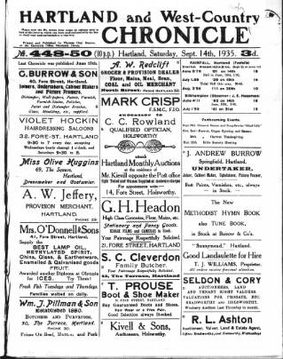 cover page of Hartland and West Country Chronicle published on September 14, 1935
