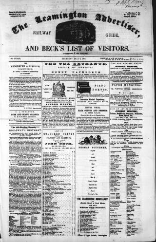 cover page of Leamington Advertiser and Beck's List of Visitors published on July 6, 1854