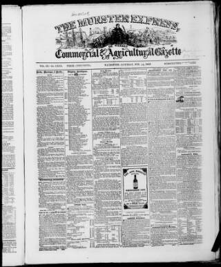 cover page of Munster Express published on February 28, 1863