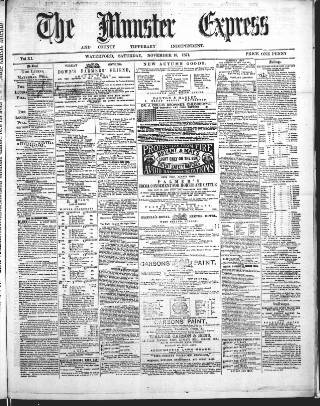 cover page of Munster Express published on November 18, 1871