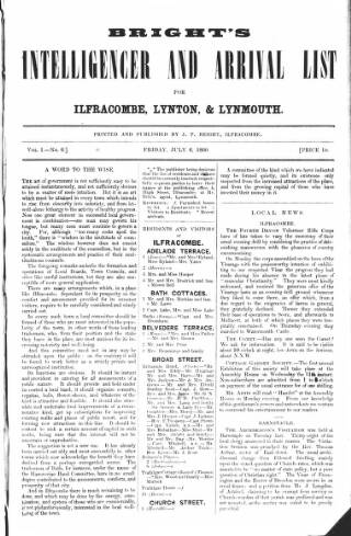 cover page of Bright's Intelligencer and Arrival List published on July 6, 1860