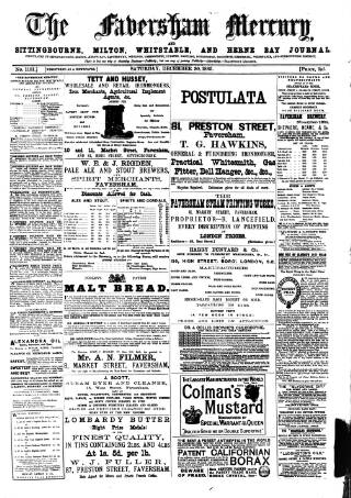 cover page of Faversham Times and Mercury and North-East Kent Journal published on December 30, 1882