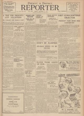 cover page of Prescot Reporter published on December 8, 1939