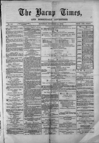 cover page of Bacup Times and Rossendale Advertiser published on November 15, 1873