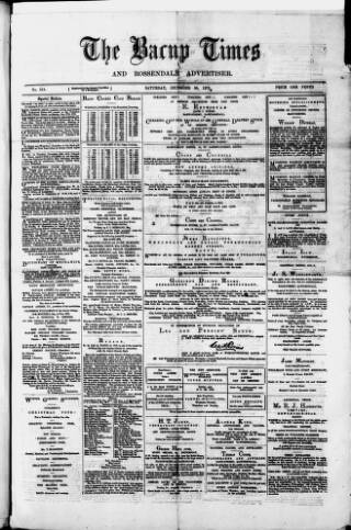 cover page of Bacup Times and Rossendale Advertiser published on December 30, 1876
