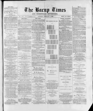 cover page of Bacup Times and Rossendale Advertiser published on February 9, 1889