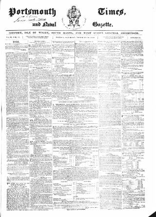 cover page of Portsmouth Times and Naval Gazette published on November 15, 1851