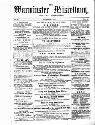 cover page of Warminster Miscellany, and Local Advertiser published on September 1, 1859