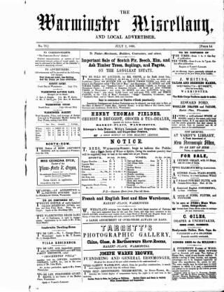 cover page of Warminster Miscellany, and Local Advertiser published on July 2, 1860