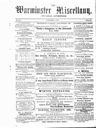 cover page of Warminster Miscellany, and Local Advertiser published on November 1, 1861