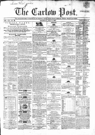 cover page of Carlow Post published on July 6, 1867