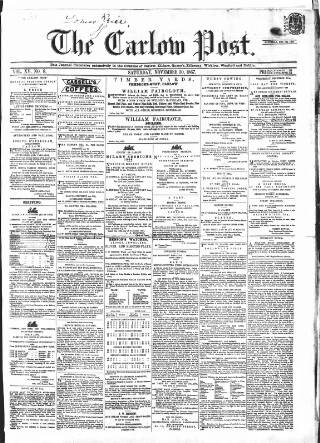 cover page of Carlow Post published on November 30, 1867