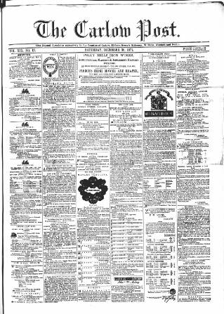 cover page of Carlow Post published on December 30, 1871