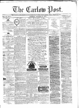 cover page of Carlow Post published on November 15, 1873