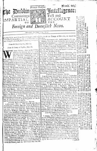 cover page of Dublin Intelligence published on July 26, 1712