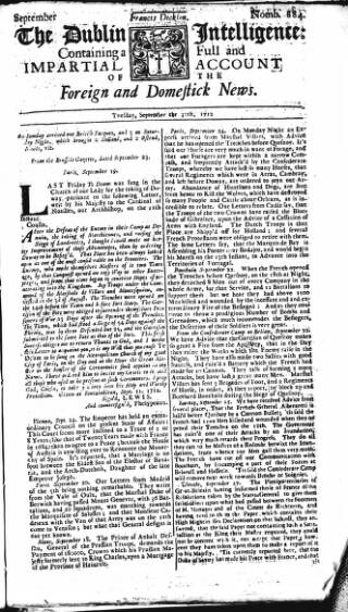 cover page of Dublin Intelligence published on September 30, 1712