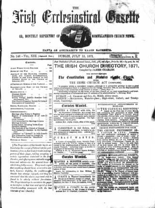cover page of Irish Ecclesiastical Gazette published on July 19, 1871