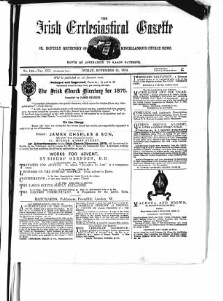 cover page of Irish Ecclesiastical Gazette published on November 21, 1874
