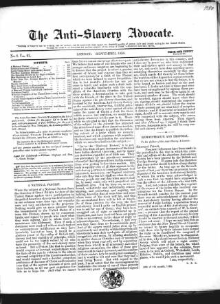 cover page of Anti-Slavery Advocate published on September 1, 1858
