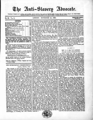 cover page of Anti-Slavery Advocate published on November 1, 1859