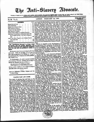cover page of Anti-Slavery Advocate published on February 1, 1860