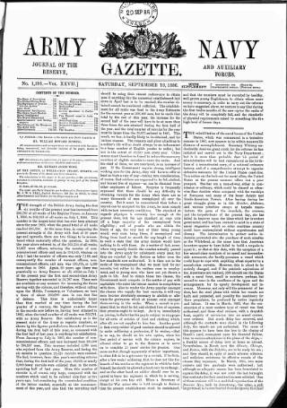 cover page of Army and Navy Gazette published on September 18, 1886