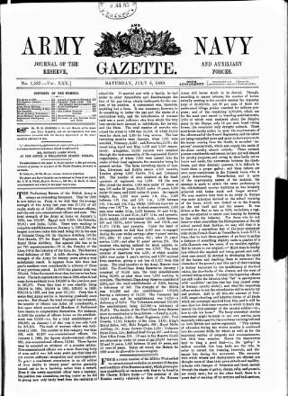 cover page of Army and Navy Gazette published on July 6, 1889