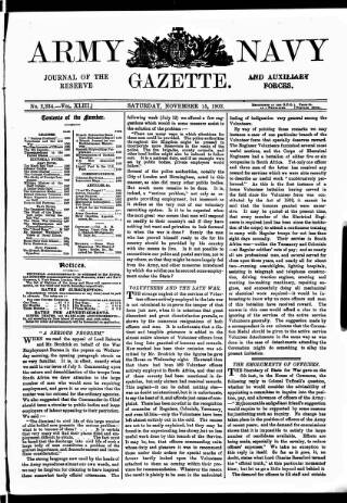 cover page of Army and Navy Gazette published on November 15, 1902