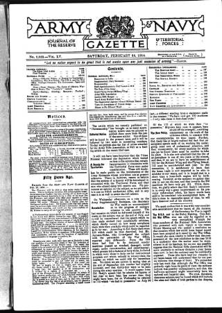cover page of Army and Navy Gazette published on February 28, 1914