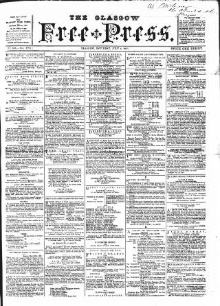 cover page of Glasgow Free Press published on July 6, 1867