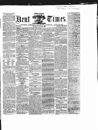 cover page of East Kent Times published on July 6, 1861