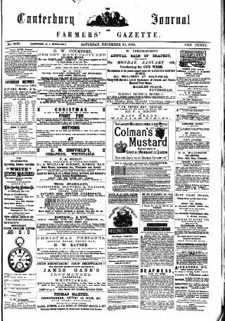 cover page of Canterbury Journal published on December 30, 1882