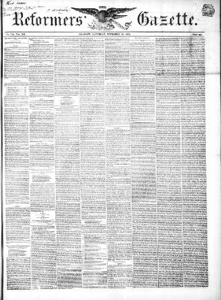 cover page of Glasgow Gazette published on November 30, 1850