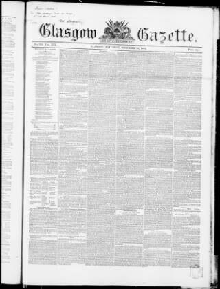 cover page of Glasgow Gazette published on December 30, 1854