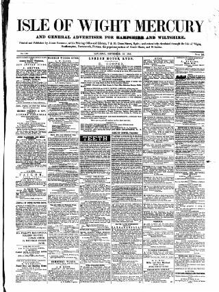 cover page of Isle of Wight Mercury published on September 18, 1858