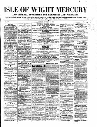 cover page of Isle of Wight Mercury published on November 13, 1858