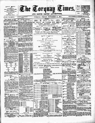 cover page of Torquay Times, and South Devon Advertiser published on November 15, 1889