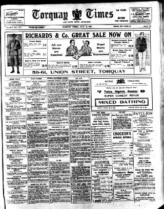 cover page of Torquay Times, and South Devon Advertiser published on July 6, 1928