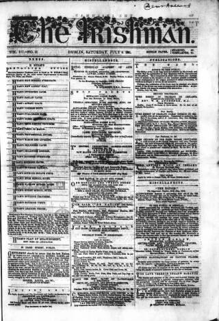 cover page of The Irishman published on July 6, 1861