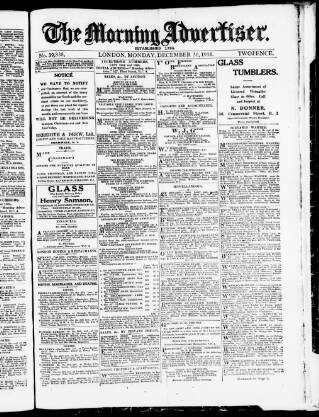 cover page of Morning Advertiser published on December 30, 1918