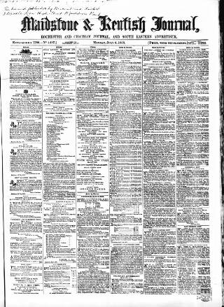 cover page of Maidstone Journal and Kentish Advertiser published on July 6, 1868