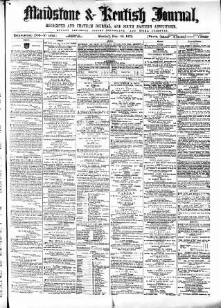 cover page of Maidstone Journal and Kentish Advertiser published on December 30, 1872