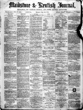 cover page of Maidstone Journal and Kentish Advertiser published on December 30, 1878