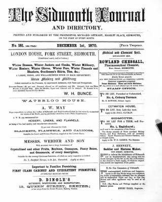 cover page of Sidmouth Journal and Directory published on December 1, 1870